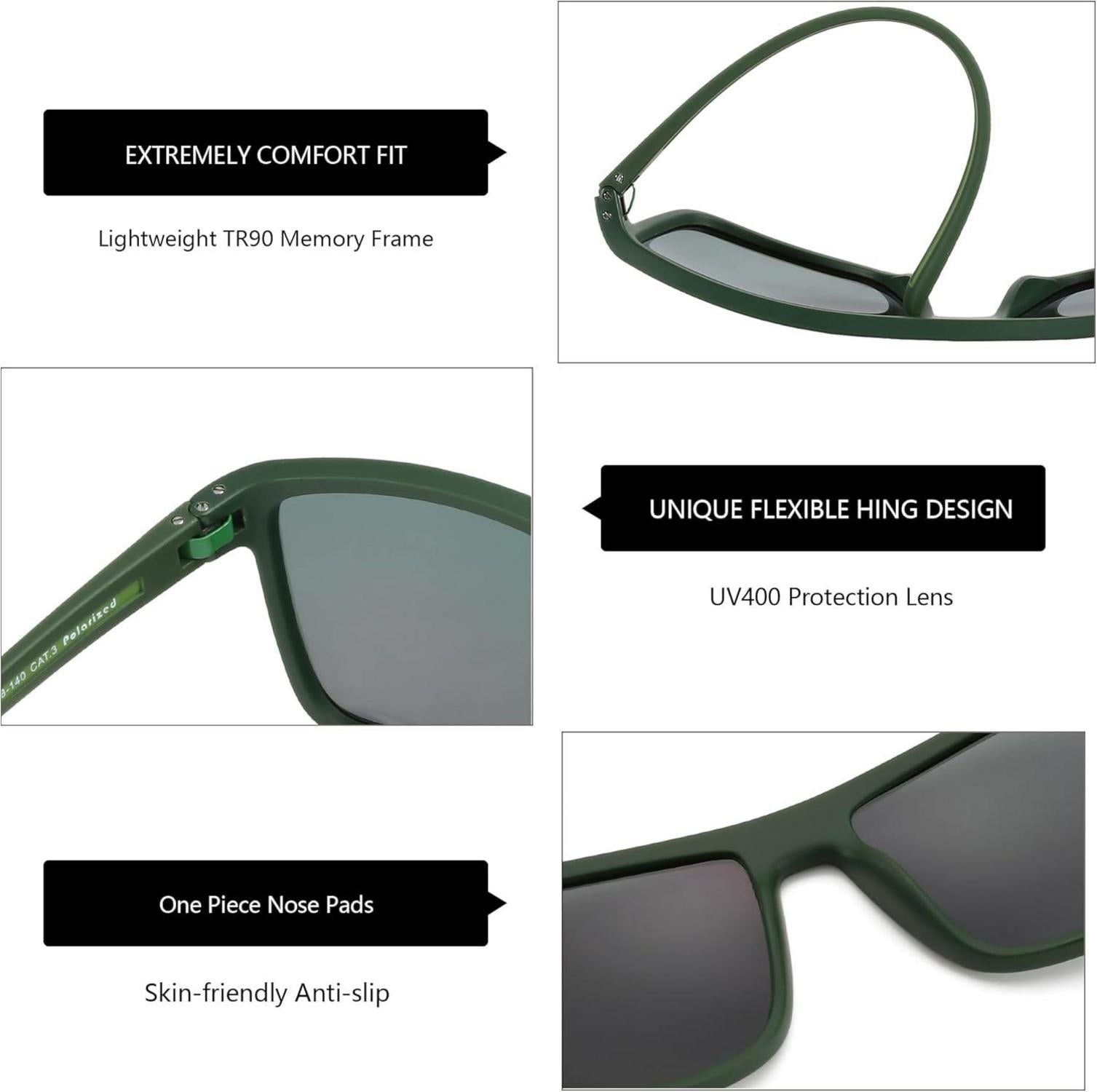 Polarisierte Herren TR90 Sonnenbrille UV400 Schutz Quadrat C19 Grün/Lila