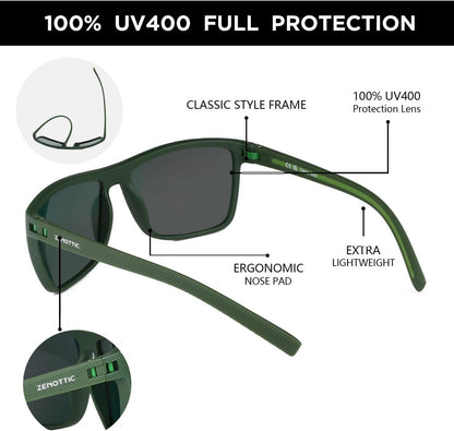 Polarisierte TR90 Herren Sonnenbrille Quadrat UV400 Grüner Rahmen/Lila Gläser