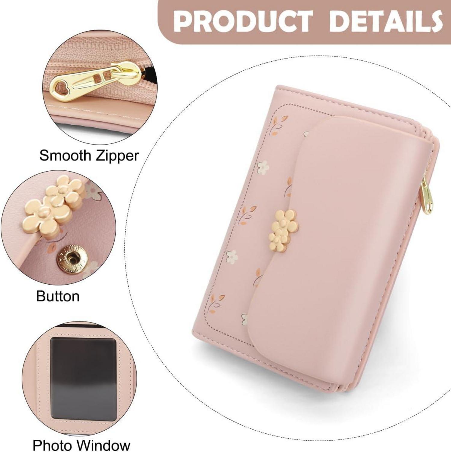 Damen Geldbörse Klein PU Leder mit vielen Fächern Brieftasche Rosa