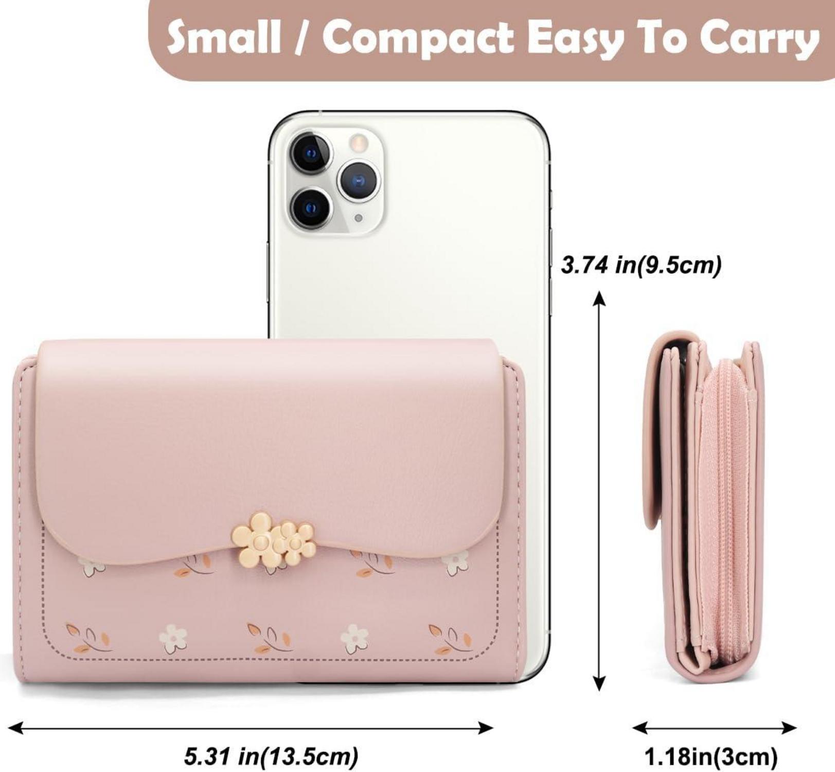 REETEE Damen Geldbörse PU Leder Kurzformat Rosa 9 Fächer Zipper Münzfach