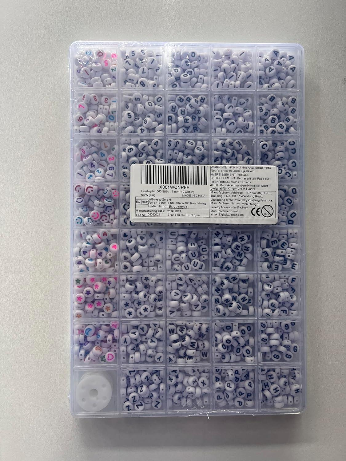 Funtopia 1560 Stück Alphabet Perlen Set - DIY Armband Buchstaben Zahlenperlen Kit