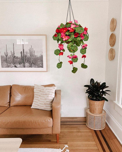 Künstliche Hängegeranie 70cm mit Hängeampel Mittel Rosa & Rot