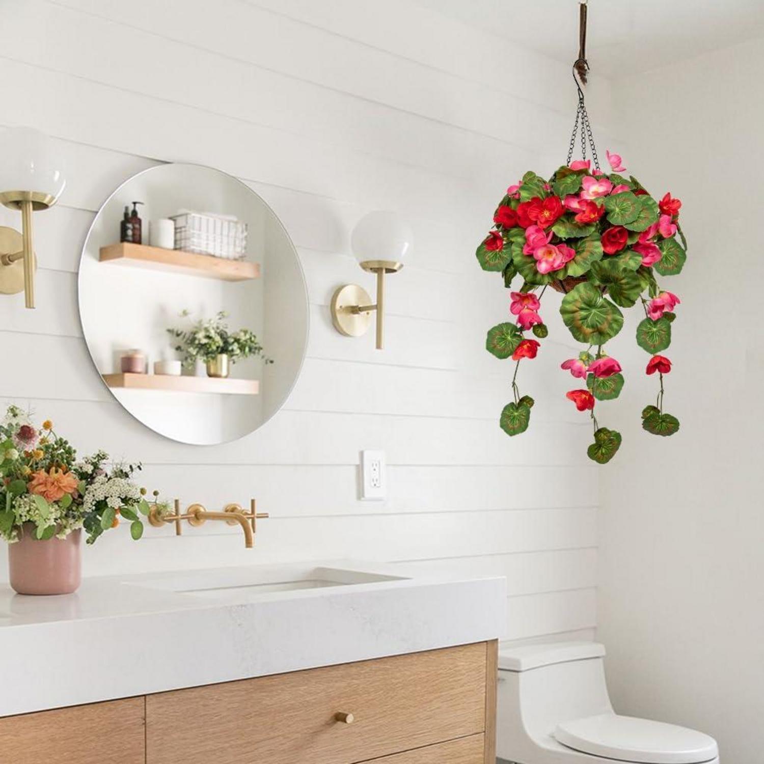 Kunstblumen Morning Glory Hängegeranie 70cm Dekopflanze Grün Rot