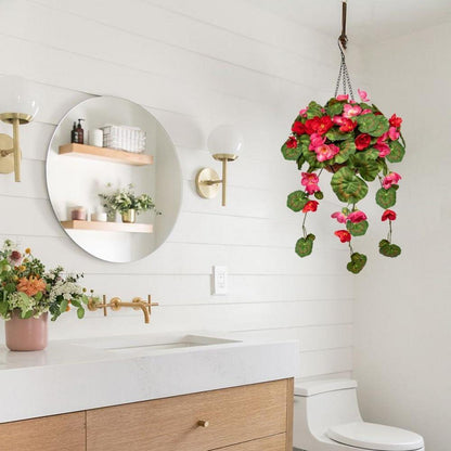 Kunstblumen Morning Glory Hängegeranie 70cm Dekopflanze Grün Rot