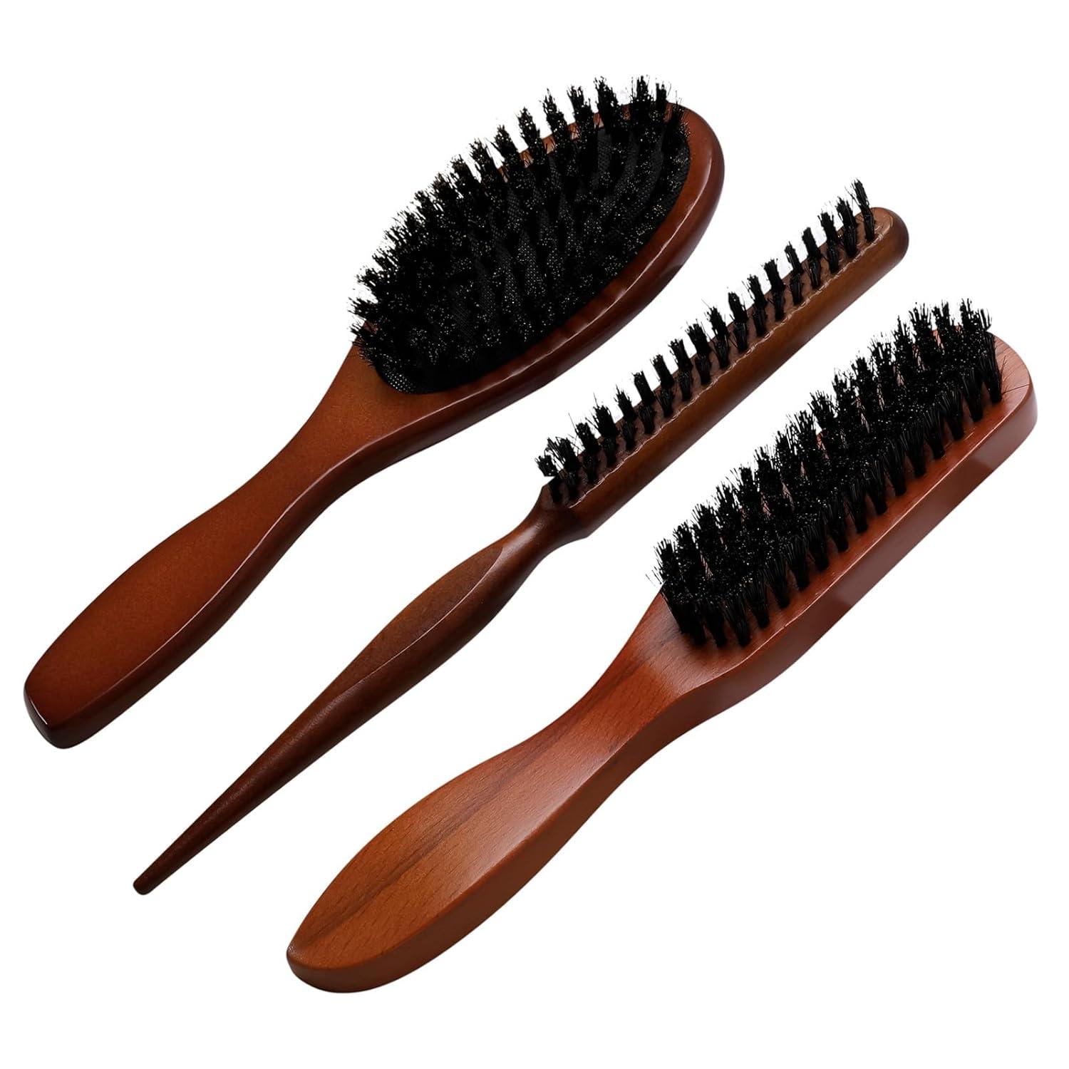 3er Wildschweinborsten Haarbürsten Set für Entwirrung & Styling