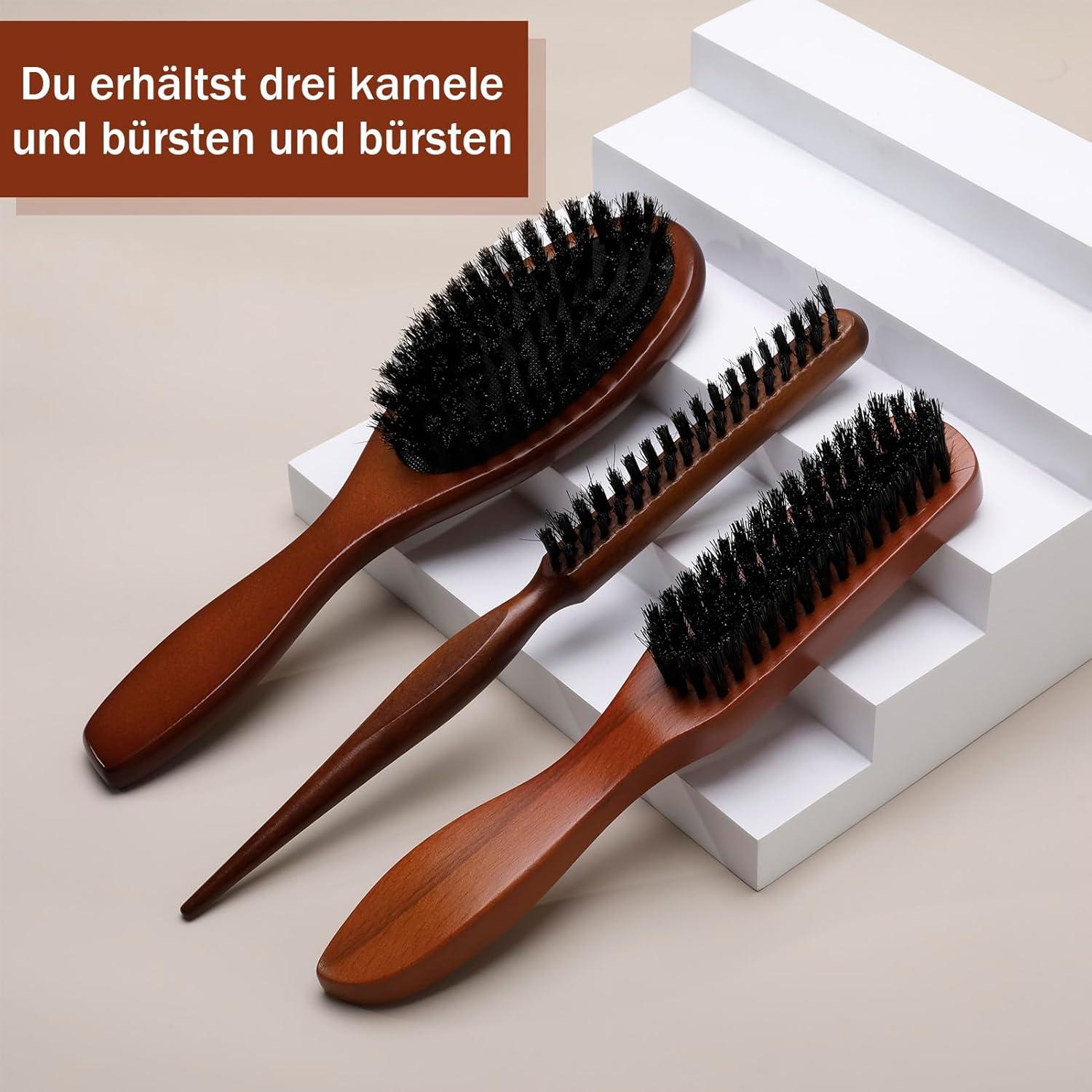 Wildschweinborsten Bürsten Set Haarbürste Detangling Lockiges Haar