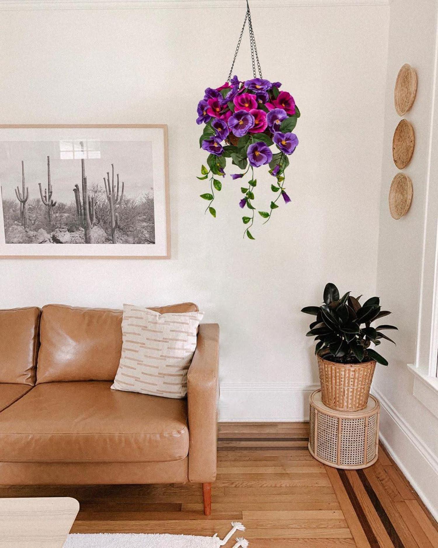 Künstliche Hänge-Stiefmütterchen Pflanze mit Ampel, Höhe 70 cm