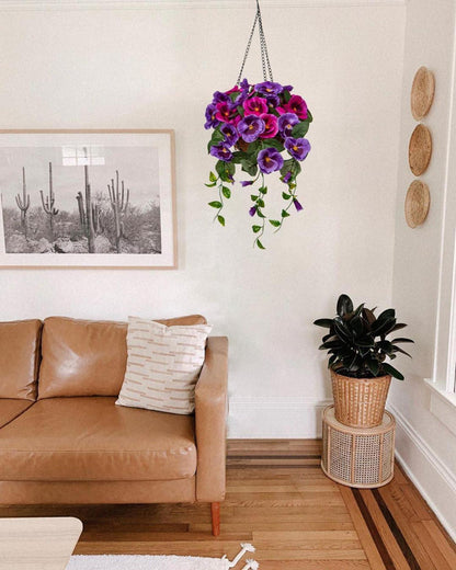 Künstliche Hänge-Stiefmütterchen Pflanze mit Ampel, Höhe 70 cm