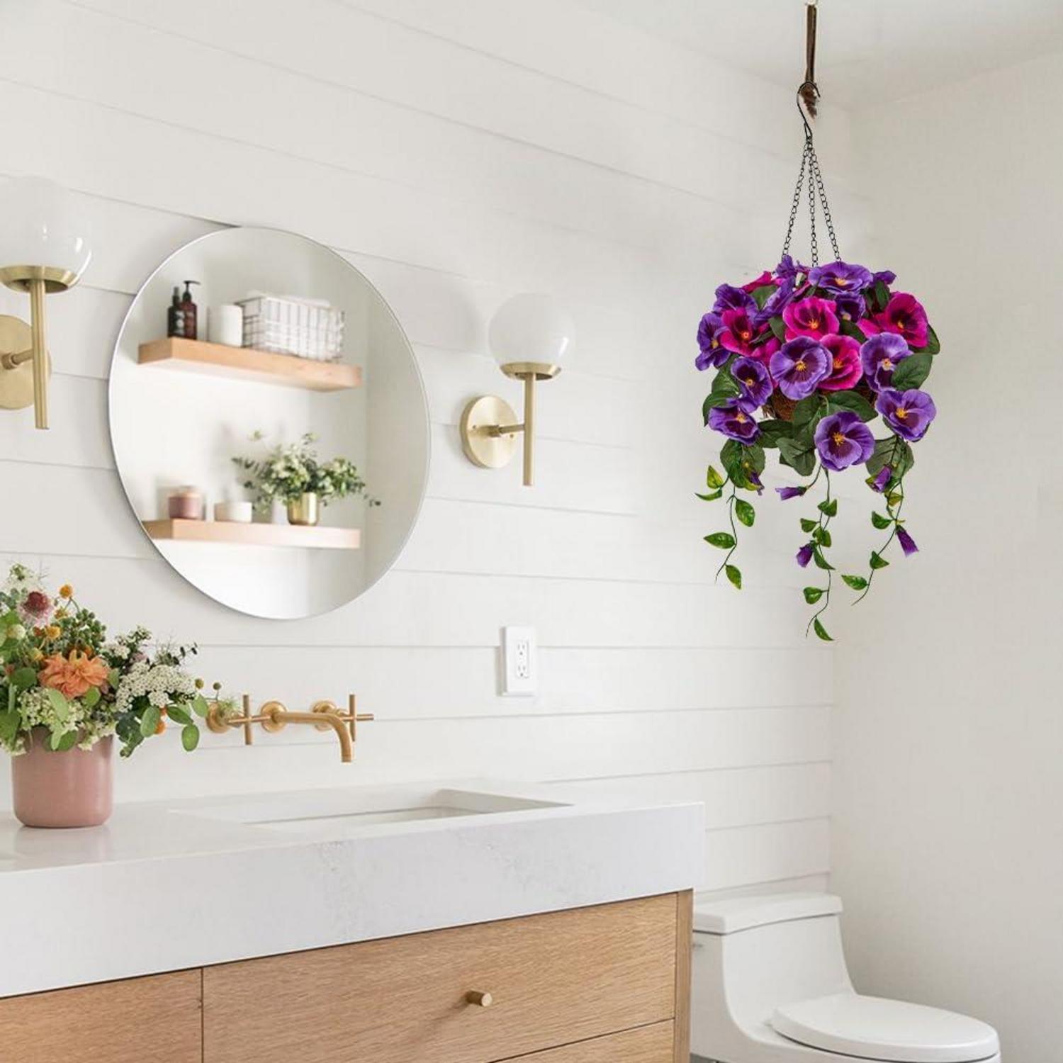 Künstliche Stiefmütterchen Hängepflanze Pansy mit Hängeampel 70 cm