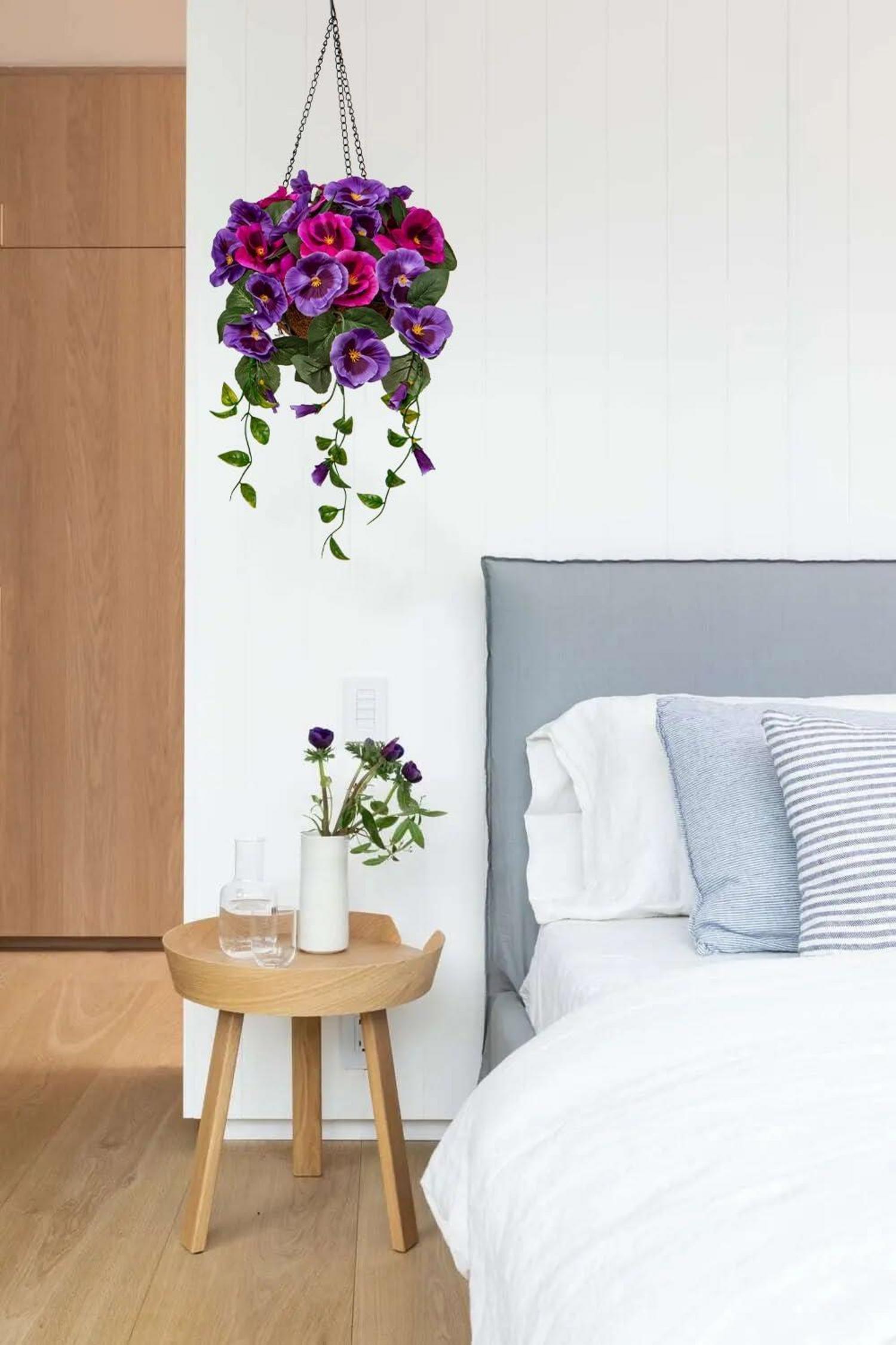 Kunstblumen Stiefmütterchen Hängeampel künstlich lila 70 cm