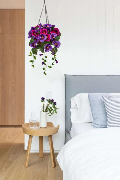 Kunstblumen Stiefmütterchen Hängeampel künstlich lila 70 cm