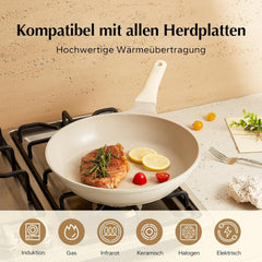 Redchef Bratpfanne 28 cm Keramikbeschichtet Deckel Induktion beige