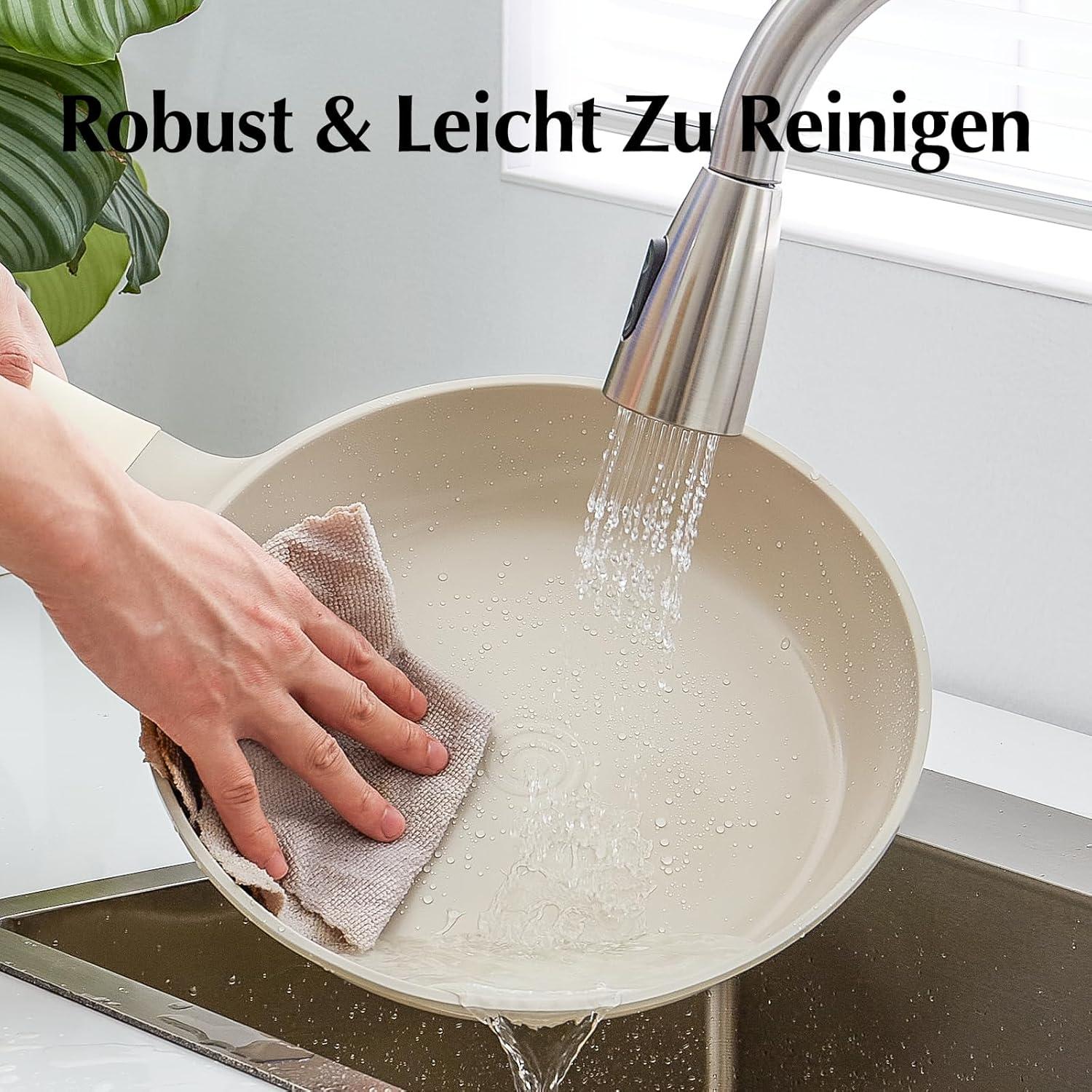 Redchef Bratpfanne 28 cm Keramikbeschichtet Deckel Induktion beige