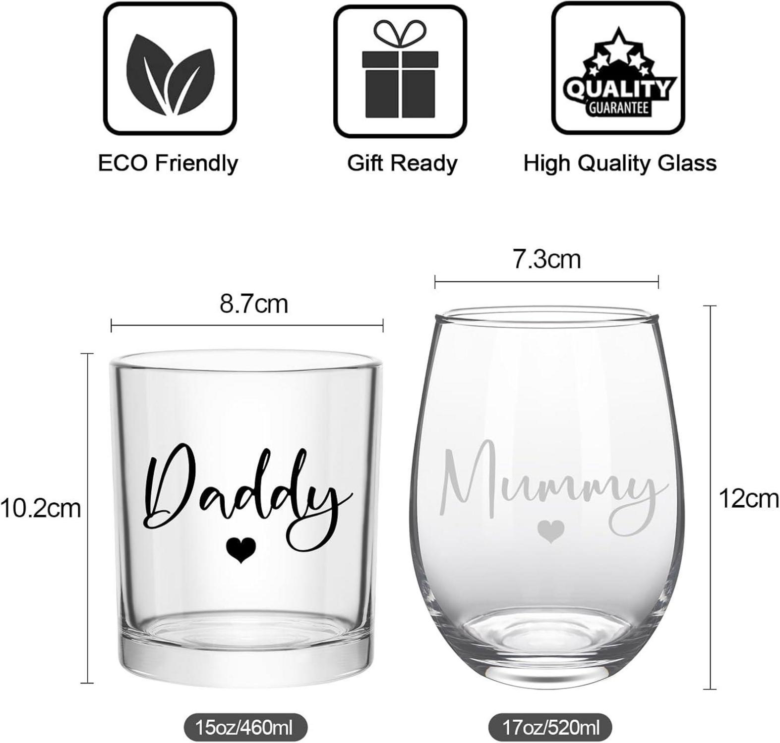 Joymaking Weinglas und Whiskeyglas Set für Mama und Papa, Geschenk für Eltern