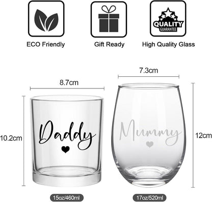 Joymaking Weinglas und Whiskeyglas Set für Mama und Papa, Geschenk für Eltern