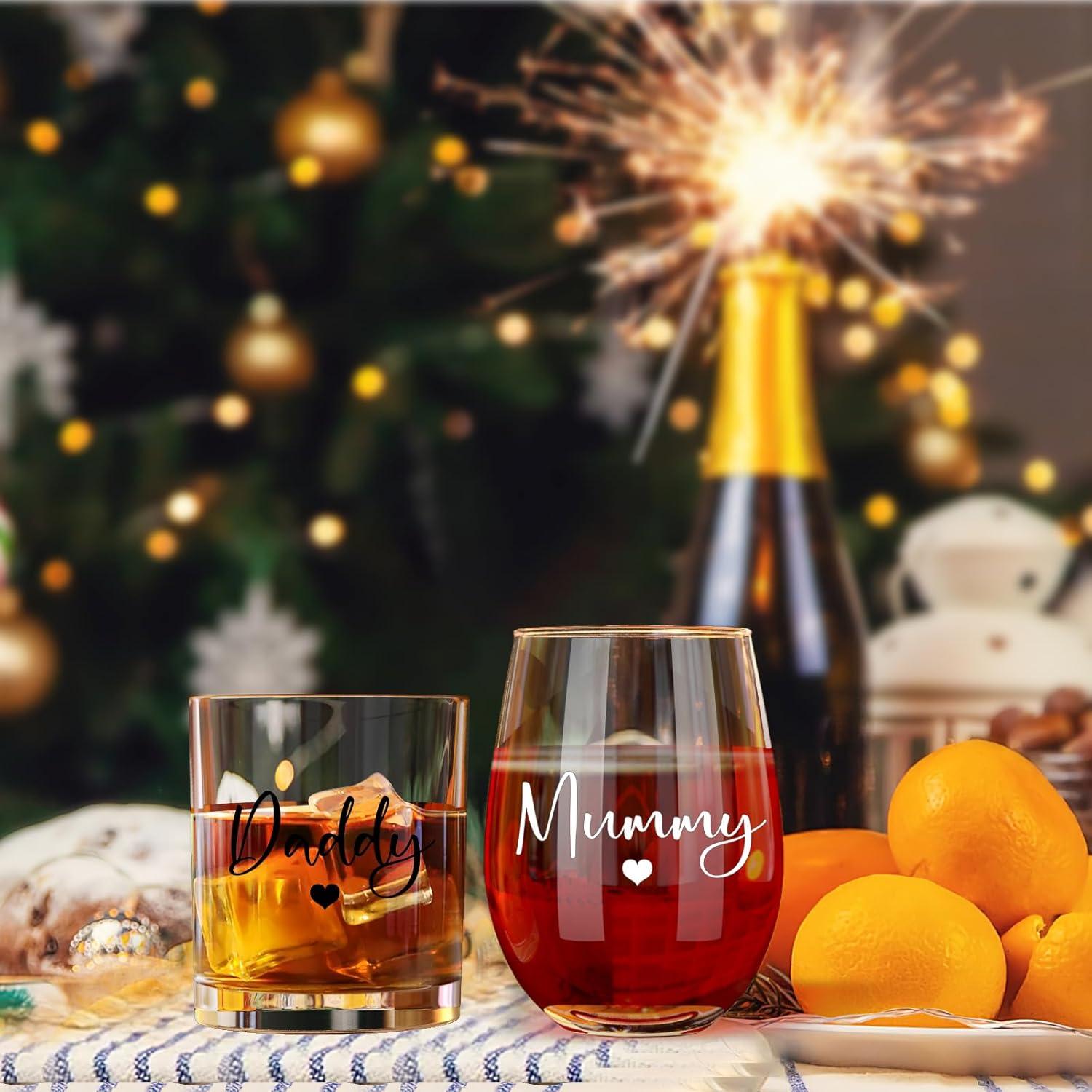 Weinglas & Whiskeyglas Set für Eltern, Jahrestag & Geburtstag, Geschenk, 300ml & 520ml