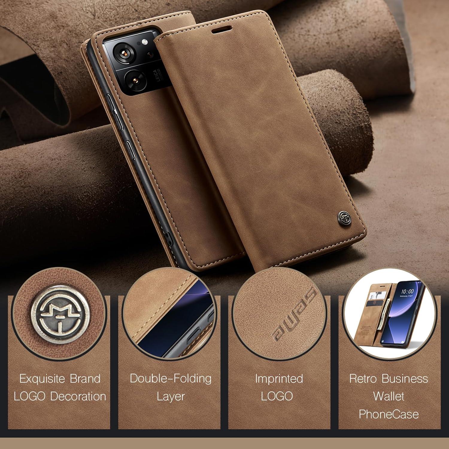 Handyhülle Xiaomi 13T/13T Pro Premium Leder Magnet Schutzhülle Braun