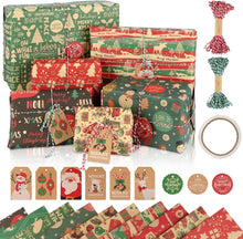 Weihnachtsgeschenkpapier-Set Schneemann Elch Schneeflocke Santa Blau