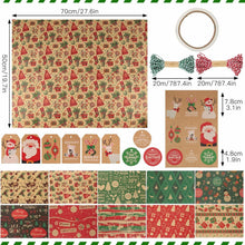 10 Blatt Kraft Geschenkpapierset Weihnachten 50x70cm 5m Band