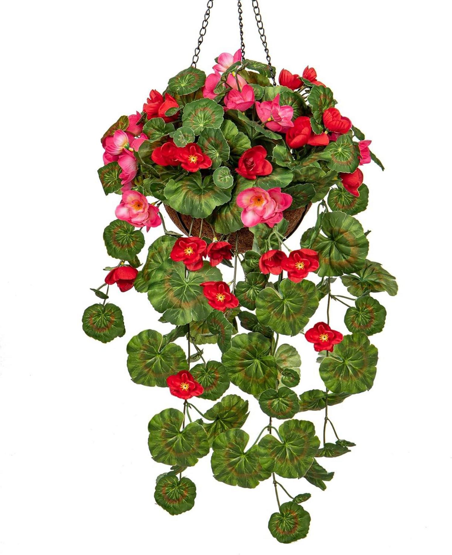 Kunstblume Hängegeranie mit Hängeampel 70 cm Dekopflanze Rosa/Rot