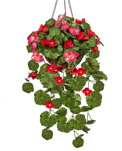 Kunstblume Hängegeranie mit Hängeampel 70 cm Dekopflanze Rosa/Rot