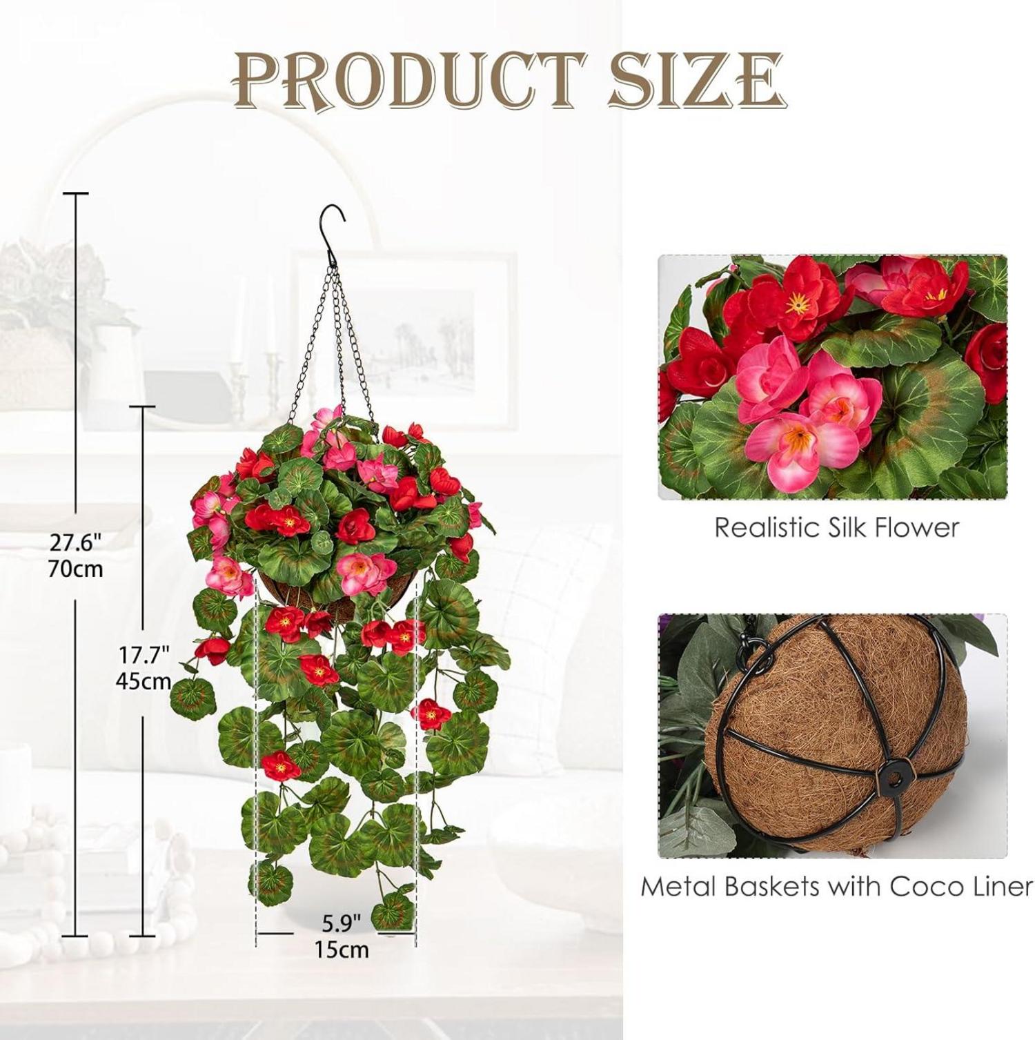 Briful Künstliche Hängegeranie mit Hängeampel 70 cm Rosa