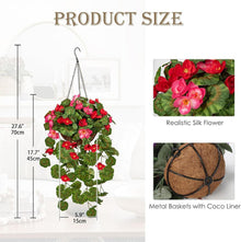 Briful Künstliche Hängegeranie mit Hängeampel 70 cm Rosa