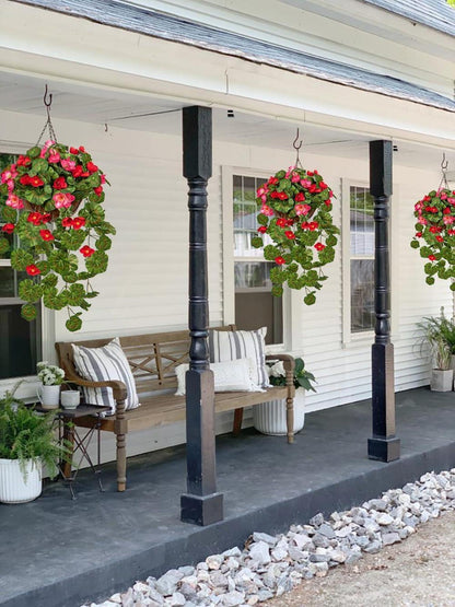 Kunstblume Hängegeranie mit Hängeampel 70 cm Dekopflanze Rosa/Rot