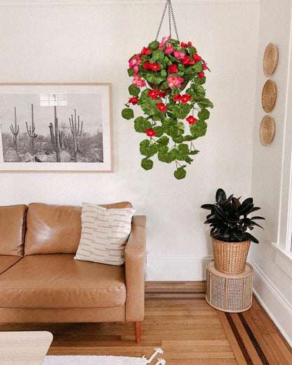 Künstliche Geranie Hängeampel 70cm Dekopflanze Rosa/Rot