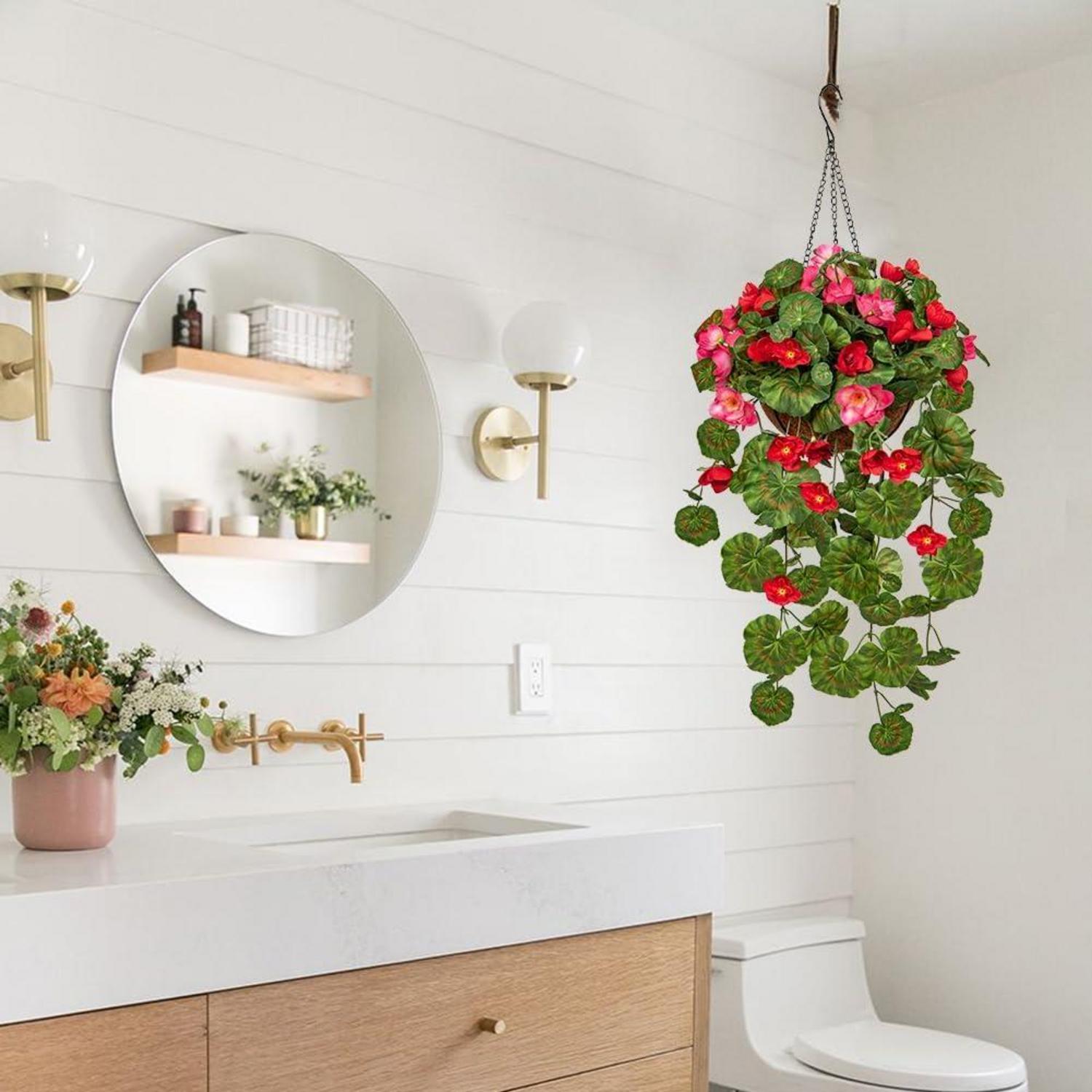 Künstliche Hängegeranie mit Hängeampel 70cm Deko Pflanze Rot/Rosa