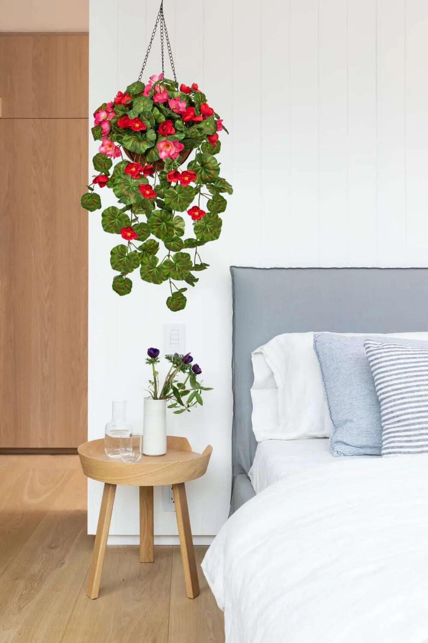 Künstliche Hängegeranie mit Hängeampel, 70 cm, Deko Grünpflanze