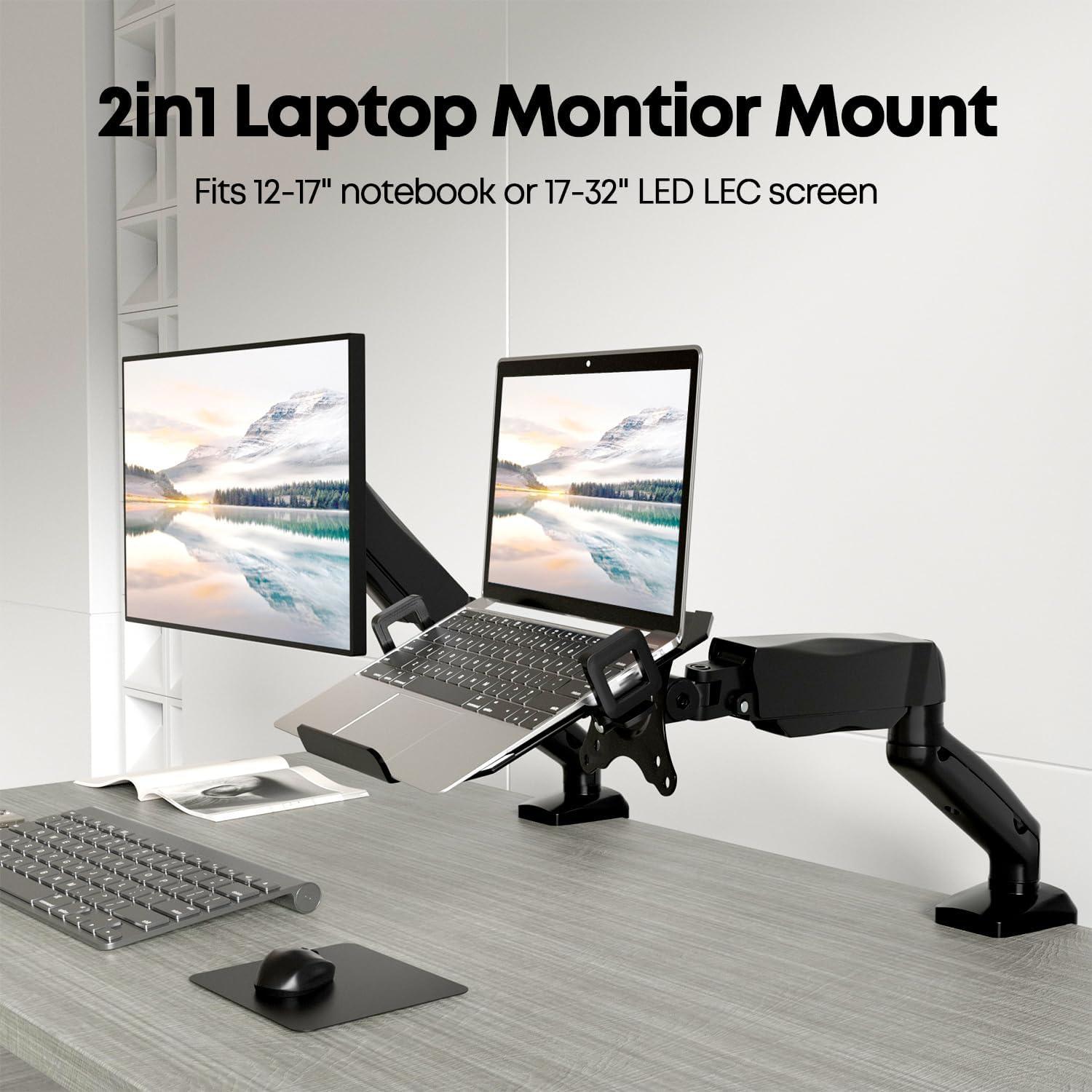 Monitor Arm mit Laptopablage für 17-32 Zoll Bildschirm & bis