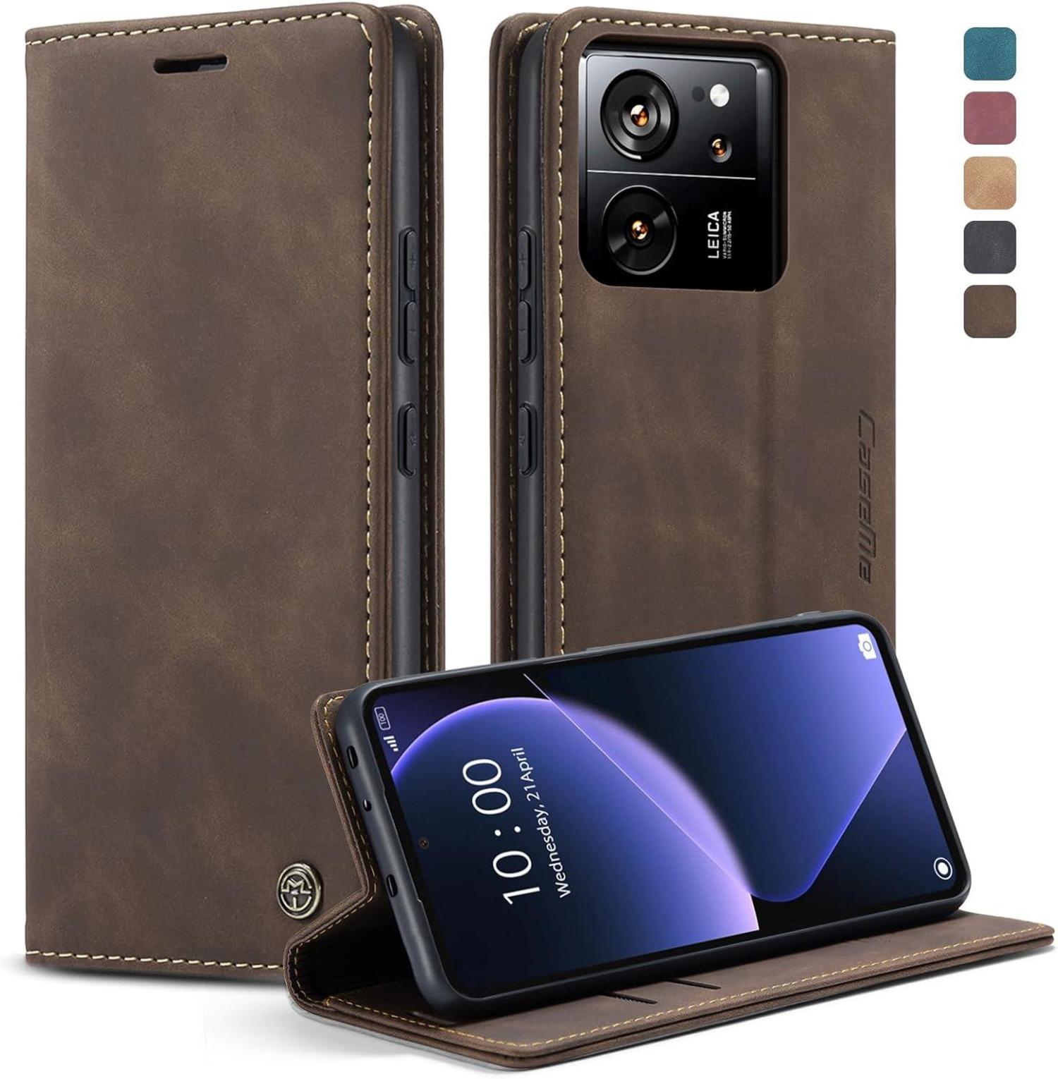 Handyhülle Xiaomi 13T 13T Pro Lederhülle Klappbar Kaffee