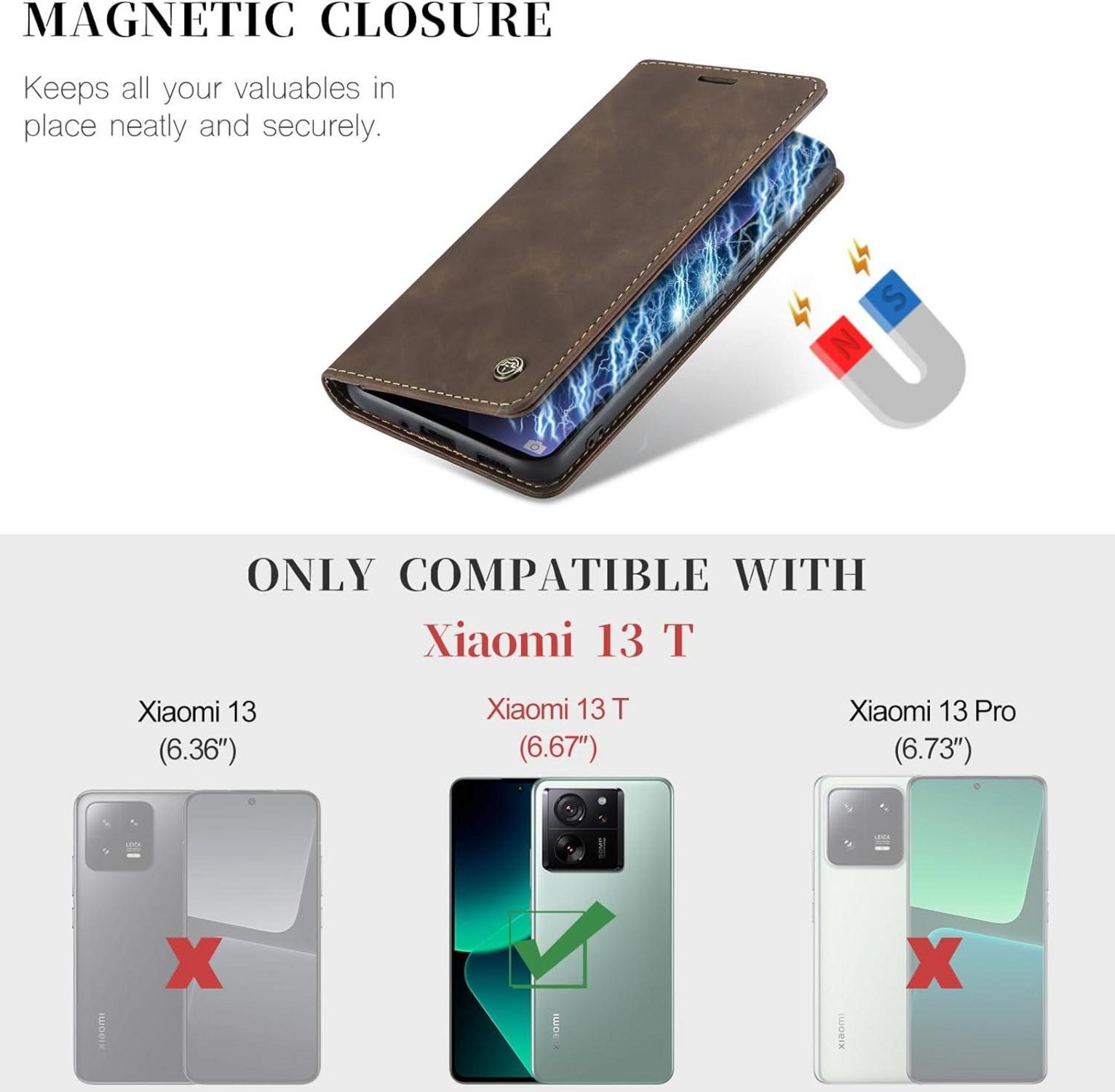 Handyhülle Xiaomi 13T 13T Pro Lederhülle Klappbar Kaffee