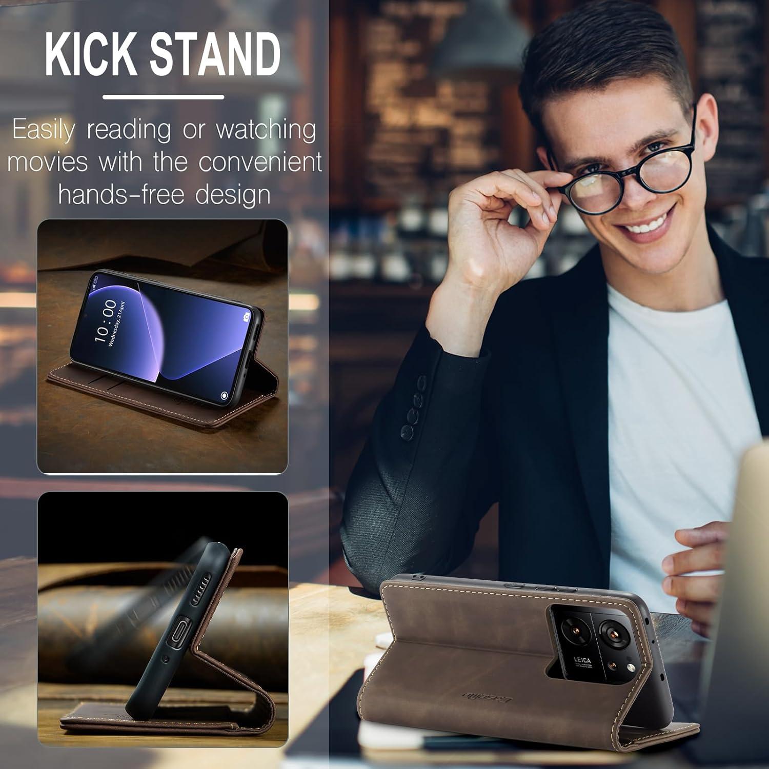 Lederhülle Xiaomi 13T/13T Pro Klapphülle Handyhülle Standfunktion Kaffee