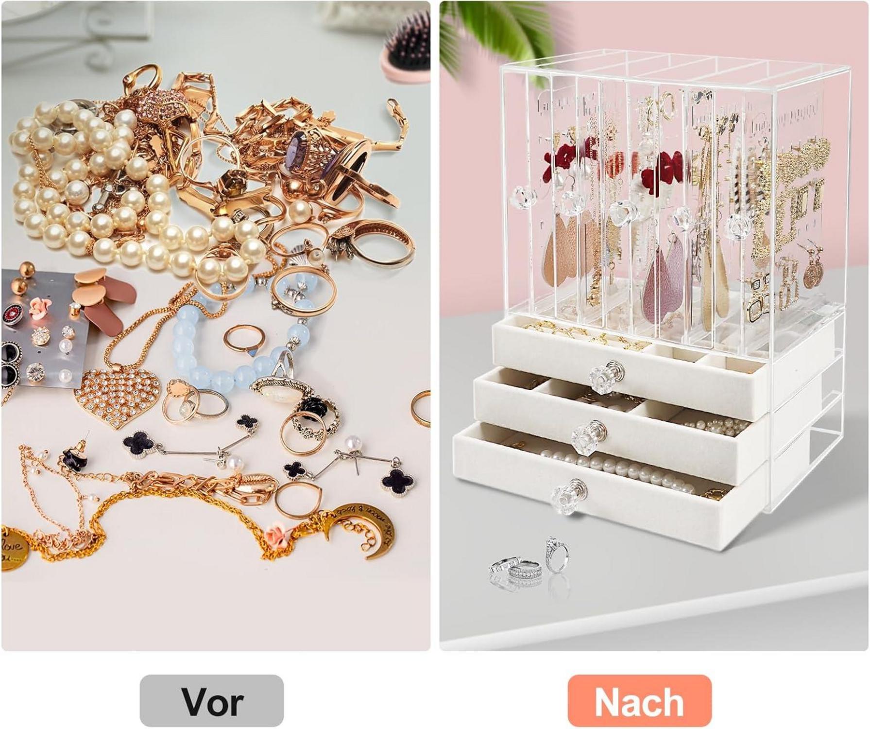 JUPELI Schmuckaufbewahrung Acryl Staubfrei Ohrringe Kette Ständer 5 Schubladen