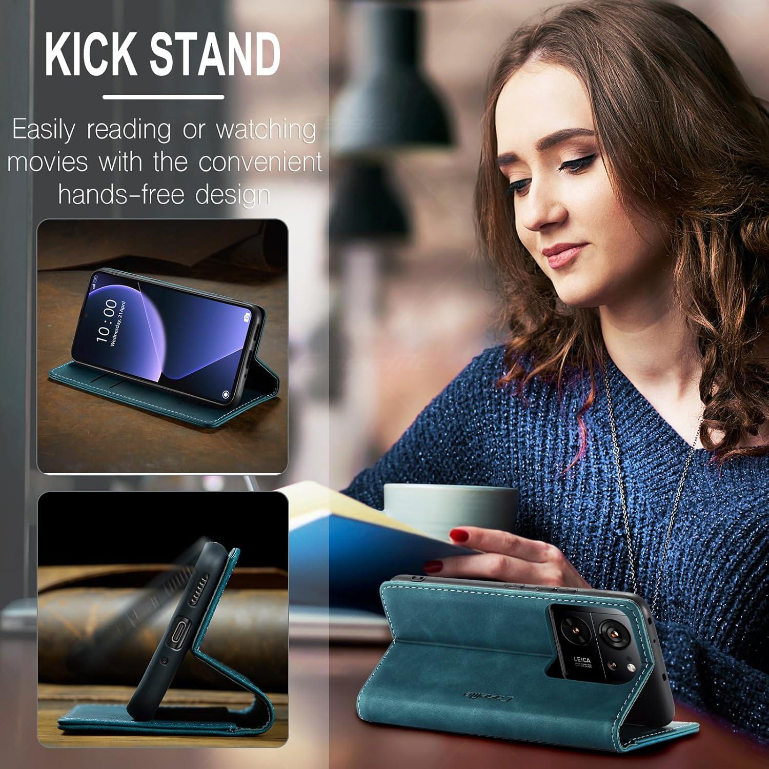 KZB Xiaomi 13T 13T Pro Flip Case Leder Blaugrün Magnet Standfunktion