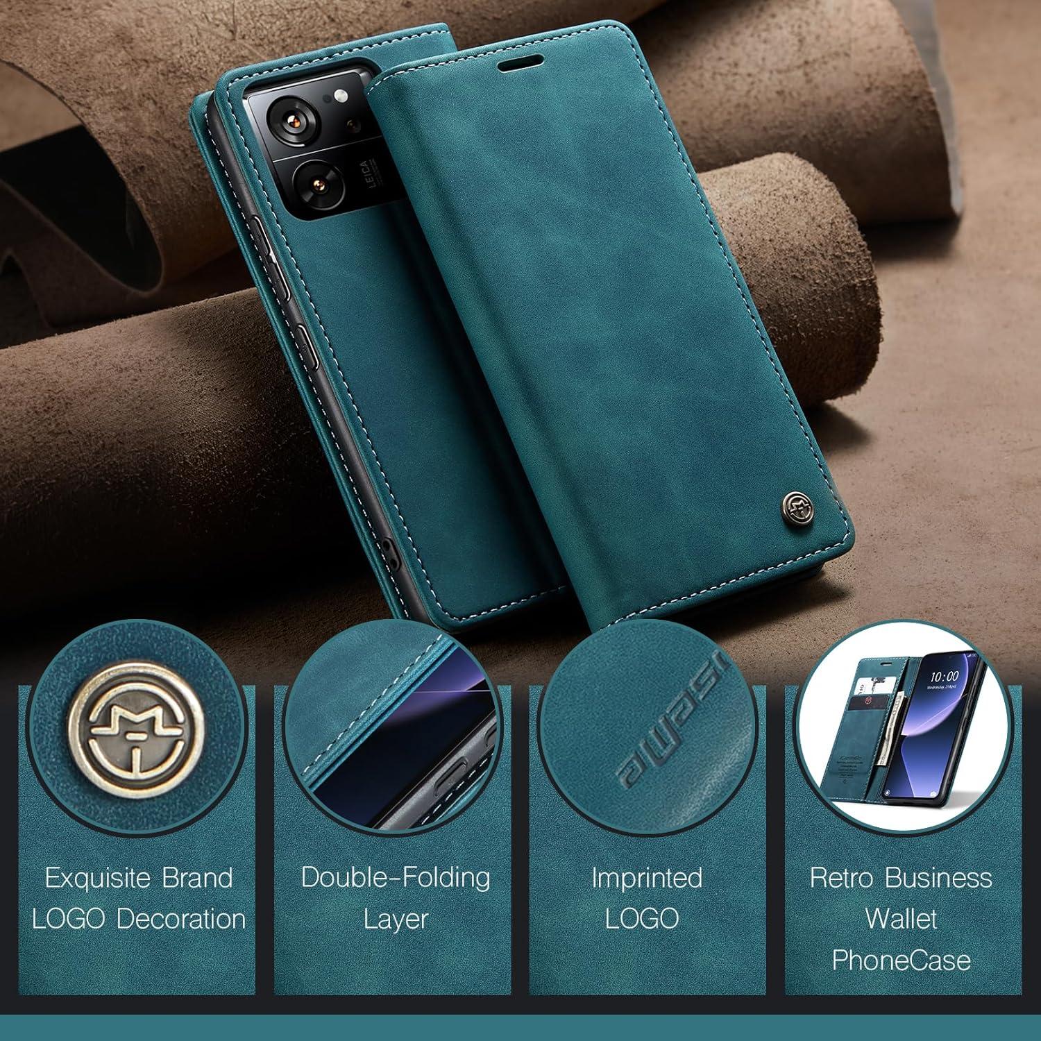 KZB Xiaomi 13T 13T Pro Flip Case Leder Blaugrün Magnet Standfunktion