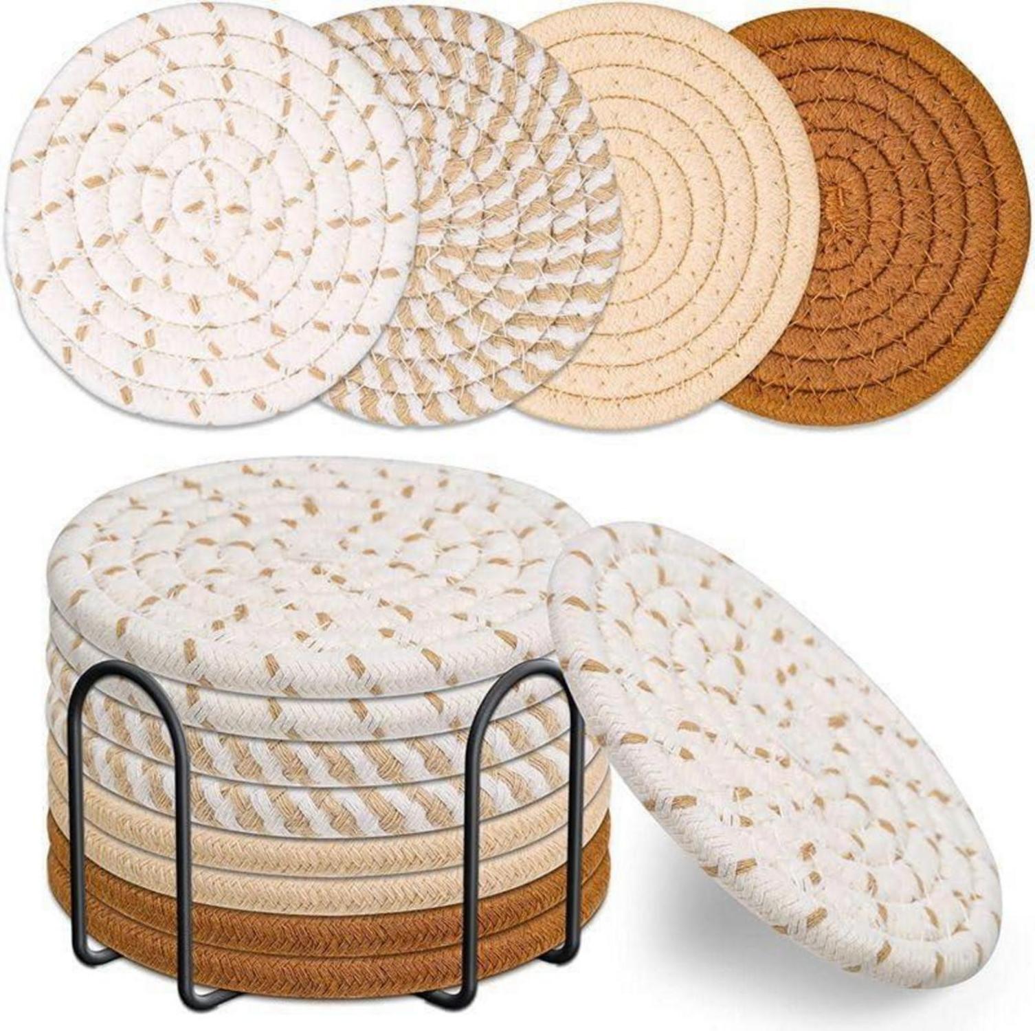 Handgemachte Baumwolle Untersetzer 8er Set mit Halter