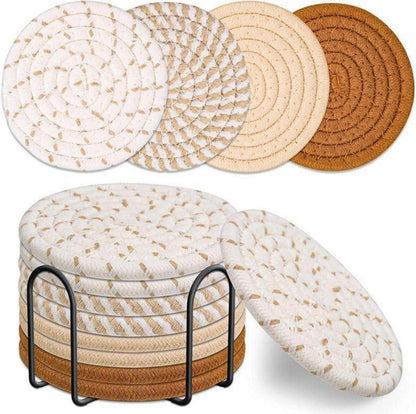 Handgemachte Baumwolle Untersetzer 8er Set mit Halter