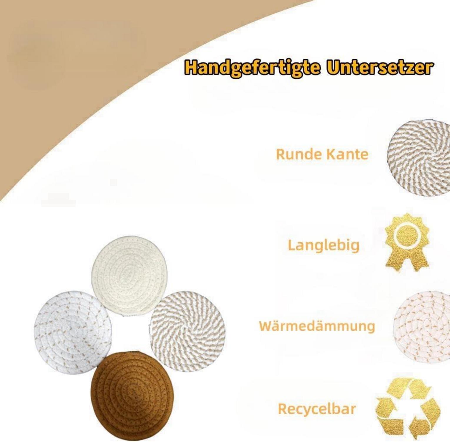 Handgemachte Baumwolle Getränkeuntersetzer 8er Set mit Halter - Braun
