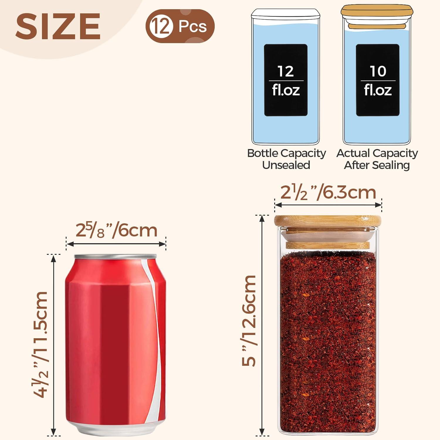 12er Set Gewürzgläser Eckig 295ml - Gewürzstreuer, Aufbewahrung