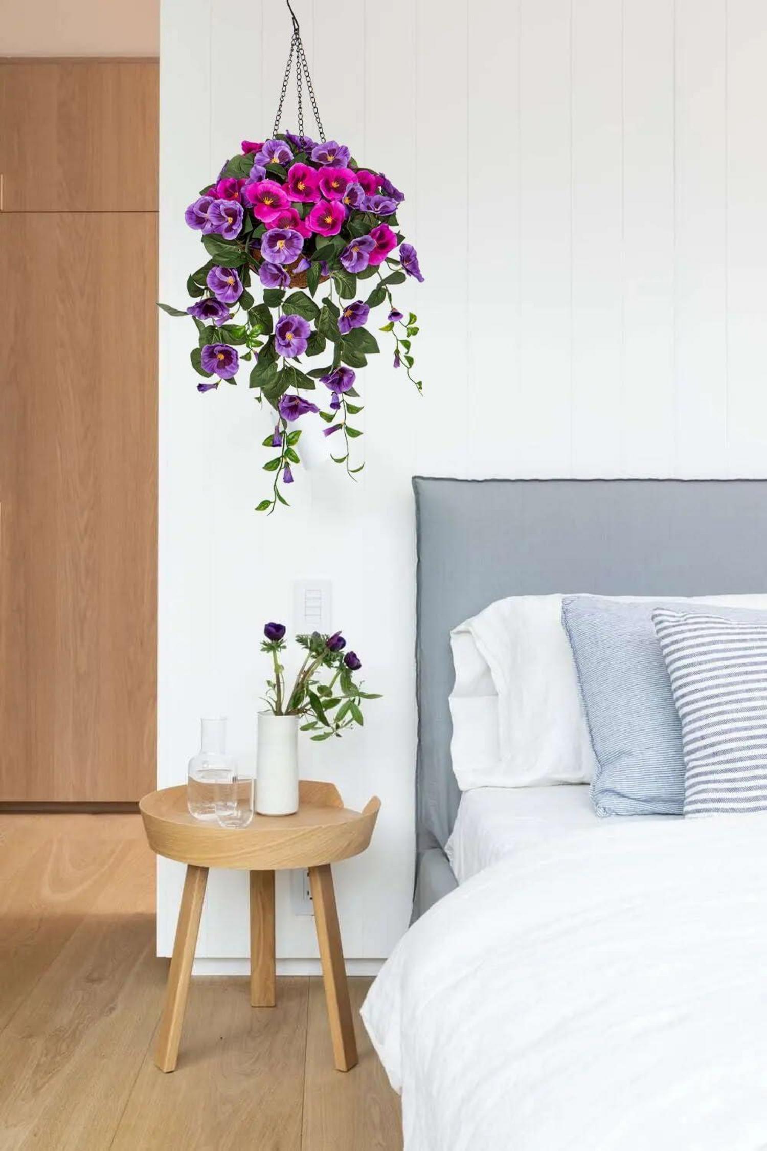 Kunstblumen Stiefmütterchen Pansy Hängende Blumen Hängeampel 80cm Lila