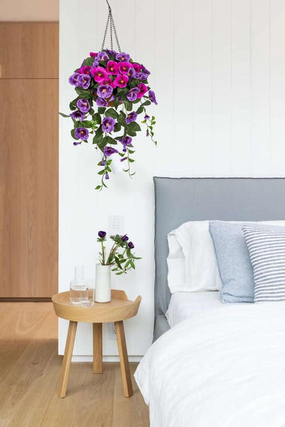 Kunstblumen Stiefmütterchen Pansy Hängende Blumen Hängeampel 80cm Lila