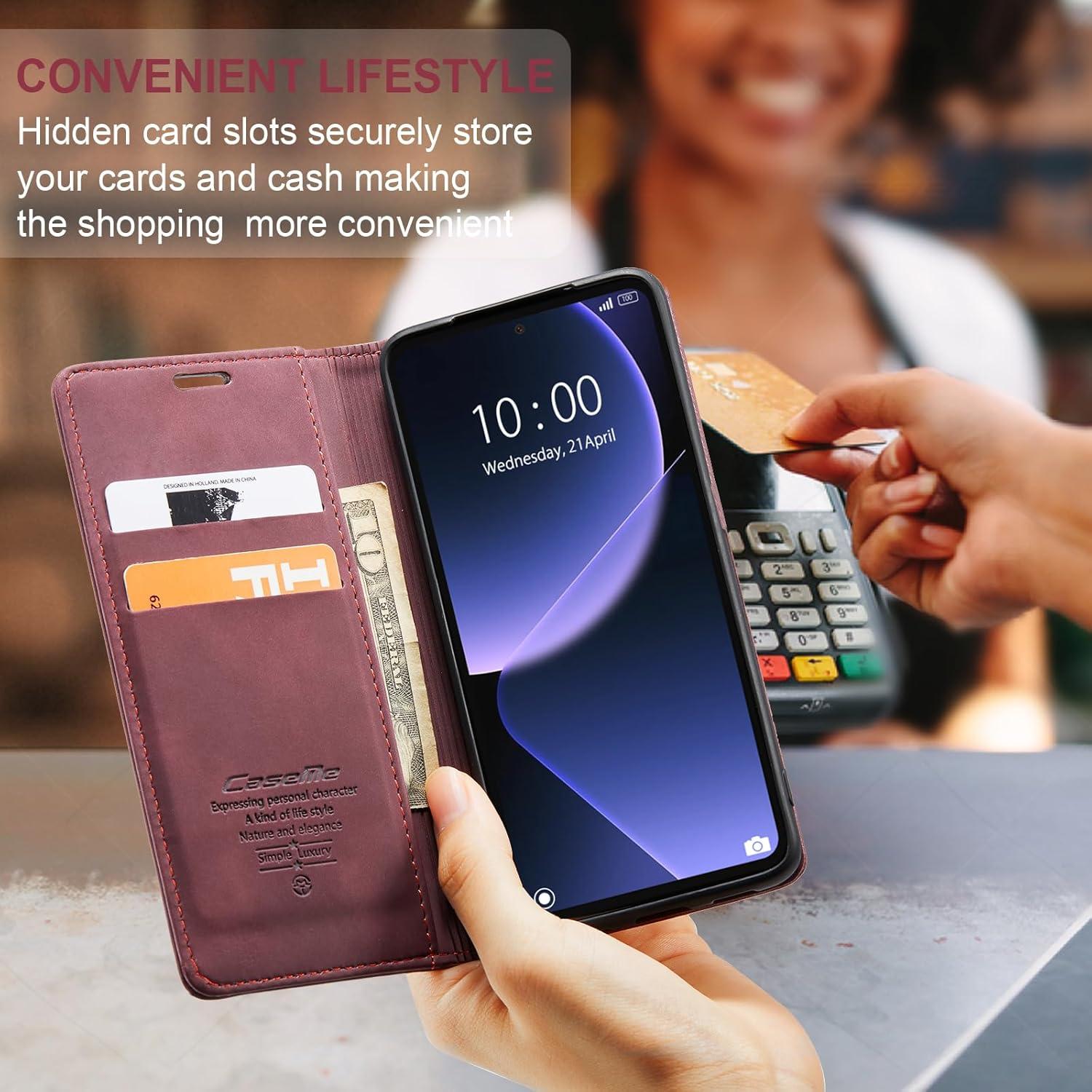 Xiaomi 13T/ 13T Pro Handyhülle Weinrot Premium Lederhülle Flip Case Magnet Standfunktion