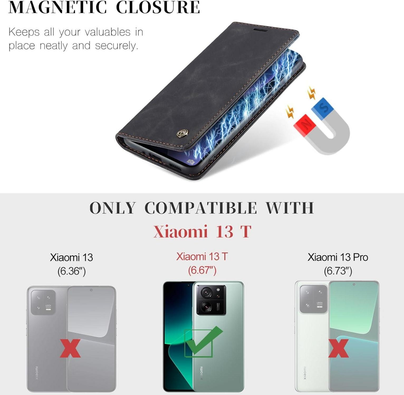 Lederhülle Xiaomi 13T 13T Pro Klapphülle Schwarz Magnet Standfunktion