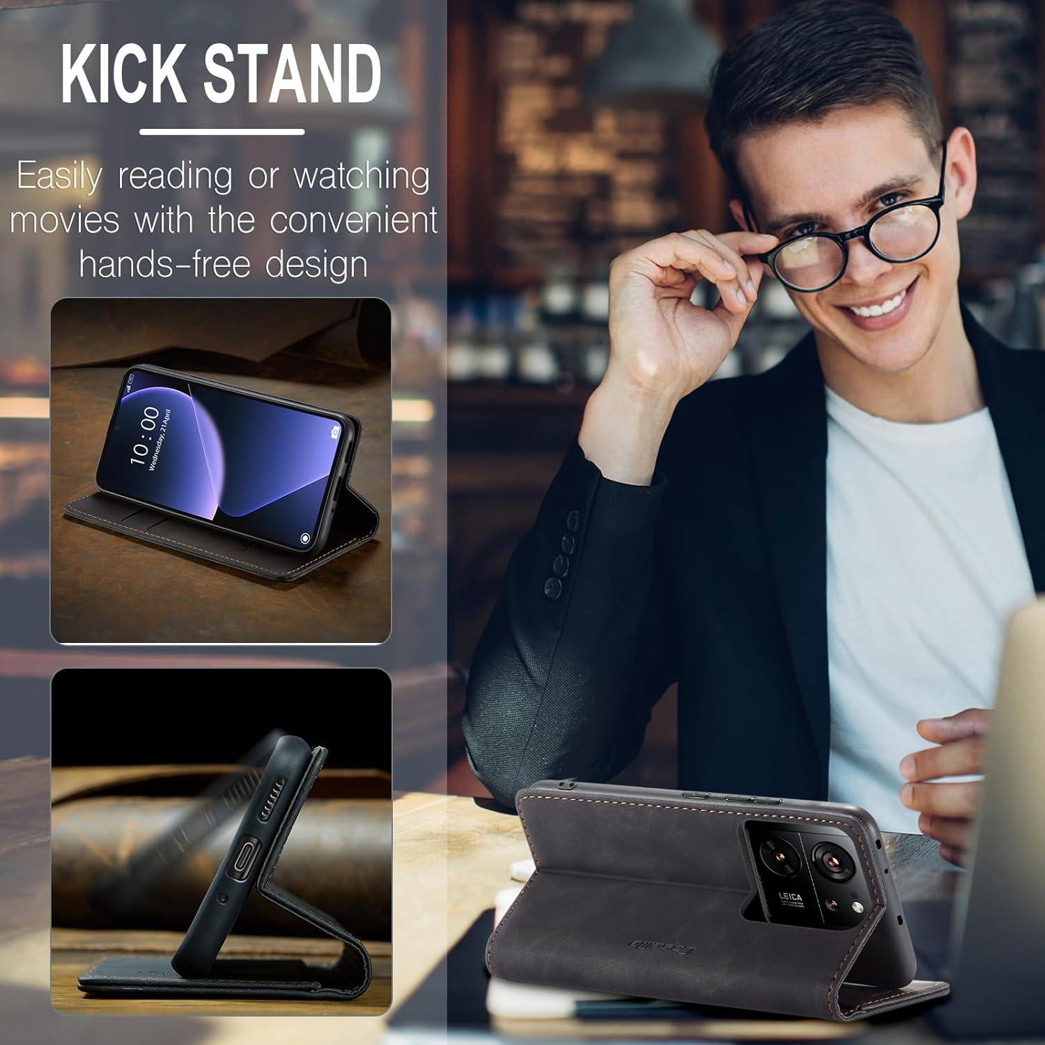 Handyhülle Xiaomi 13T 13T Pro Leder Klapphülle Schwarz Magnet Standfunktion
