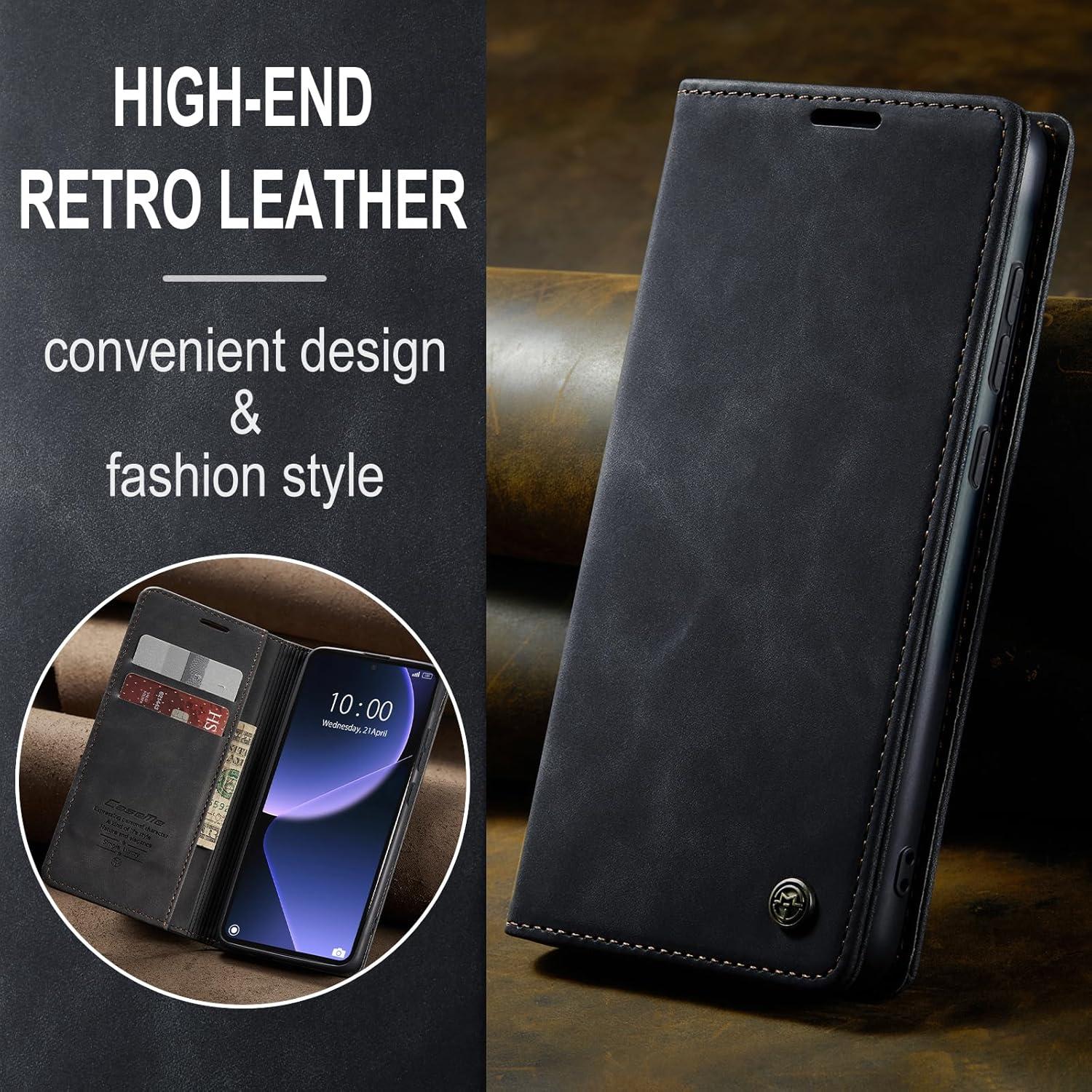 Handyhülle Xiaomi 13T 13T Pro Leder Klapphülle Schwarz Magnet Standfunktion