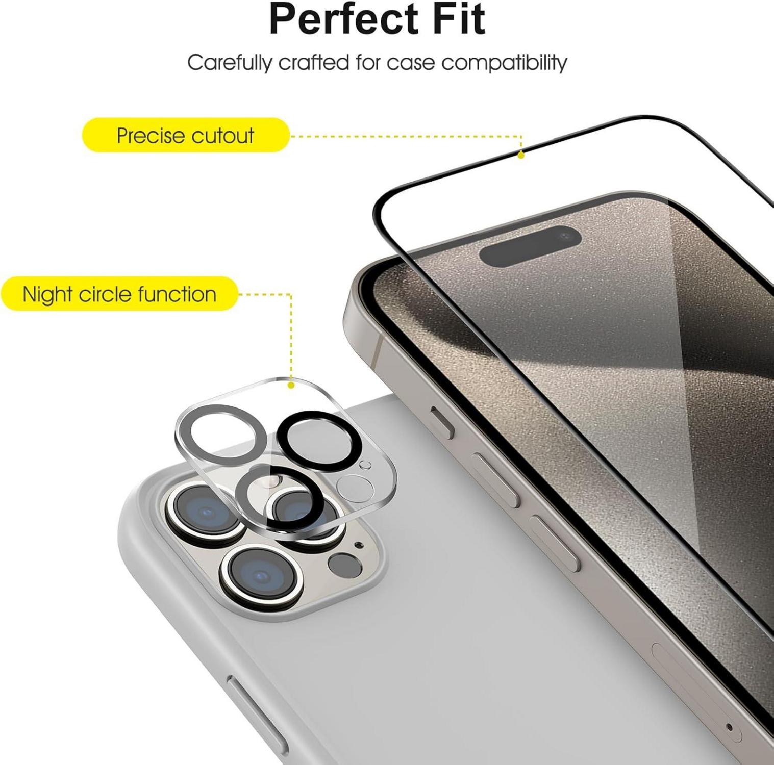SPARIN iPhone 15 Pro Panzer Schutzglas Full Screen 3D Folie Kameraschutz