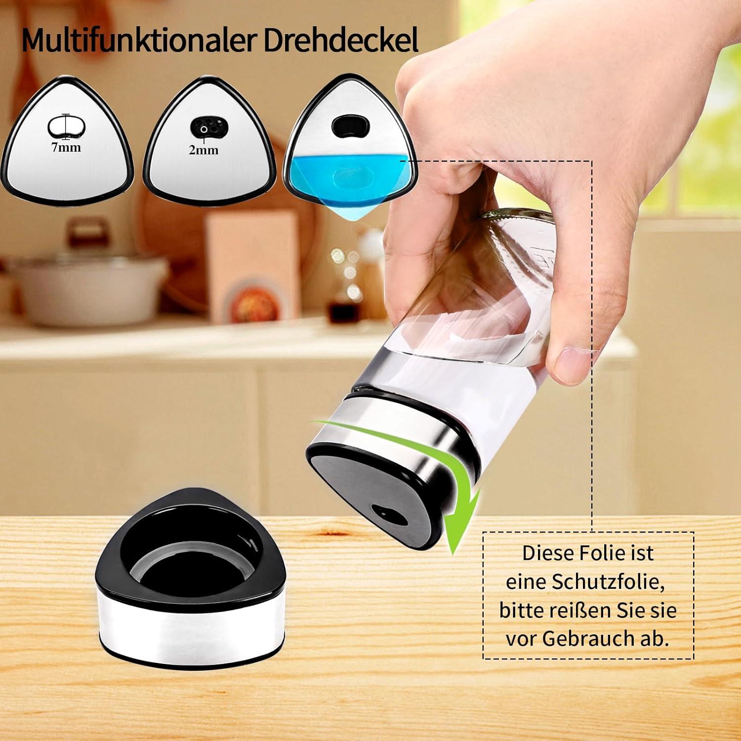Größenverstellbare Gewürzgläser 12x100ml mit Streueinsatz & Etiketten